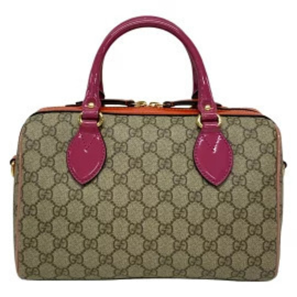 Gucci GG Supreme Handbag Beige Cream x Purple Orange Leather